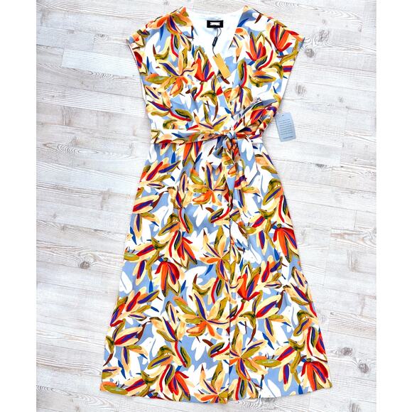 New Alexia Admor Iris Drop Shoulder Wrap Dress | Large Palm Multi 12 - Picture 2 of 11